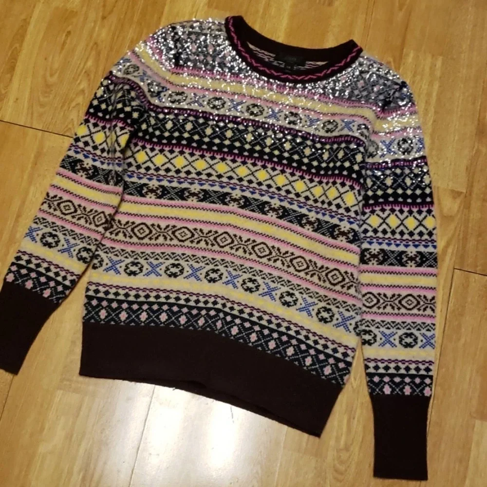 J Crew sequined lambwool fair isle sweater XXS